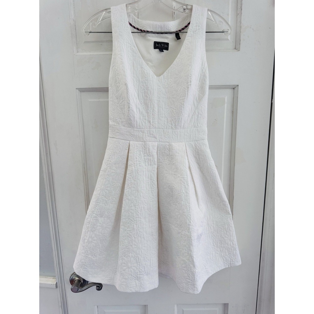 Jack Wills White Embroidered Fit Flare Dress Cutout Back Preppy‎ US 2
